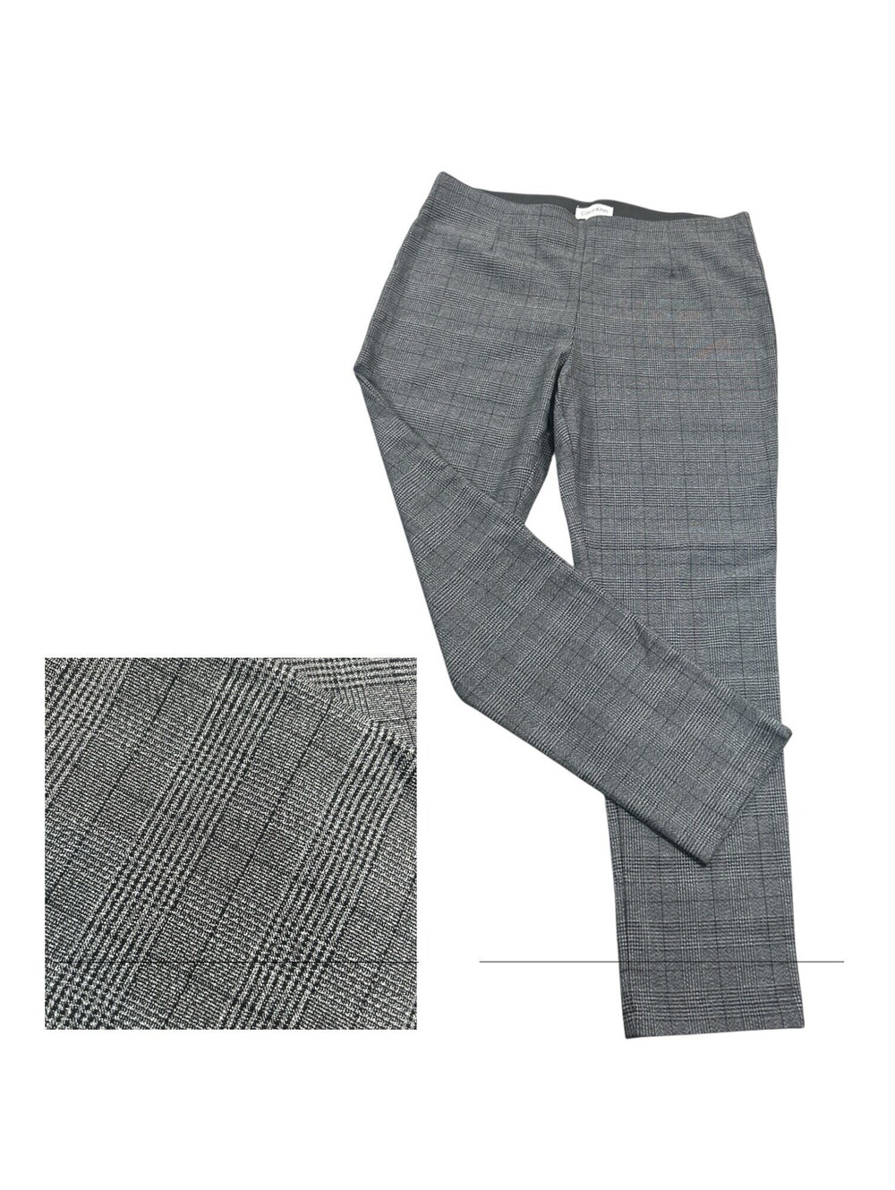 Calvin Klein Size 14 Grey Plaid Knit Pull-on Dress Pants Elastic 28" Inseam Crop